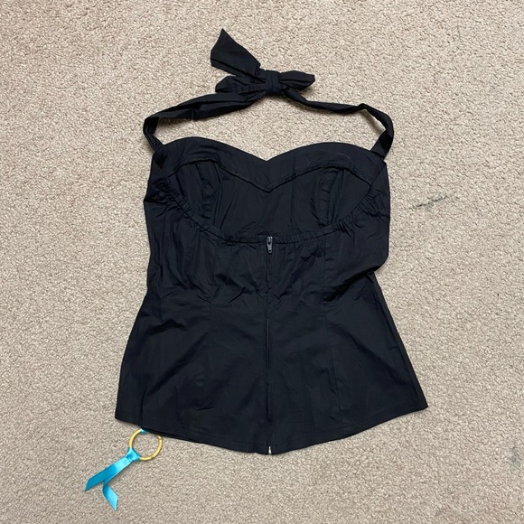 Lucky 13 Vintage Pinup Bombshell Style Tiki Sweetheart Black Halter Top M - Picture 4 of 4